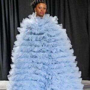 BABY BLUE ROUND OPERA COAT WITH NO SLEEVES - THIS IS A SHOW STOPPER